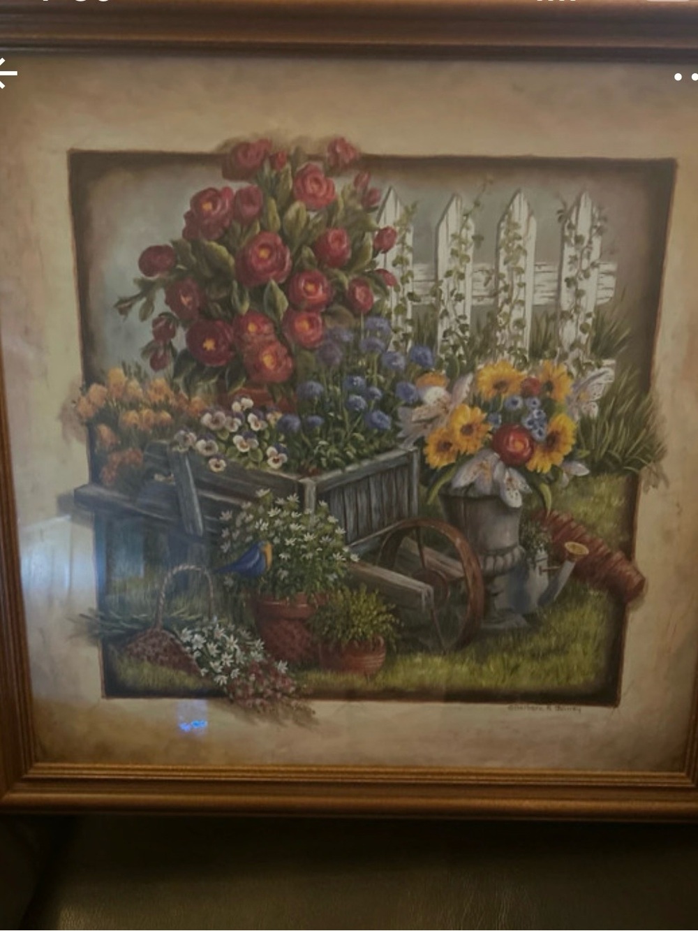 Rustic Floral Garden Art Print in Red & Yellow
